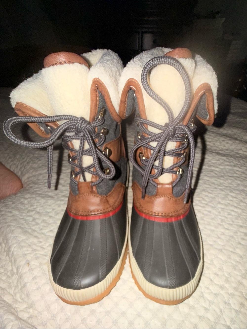 Tommy Hilfiger Gray, Brown and Cream Lace-Up Winter Boots